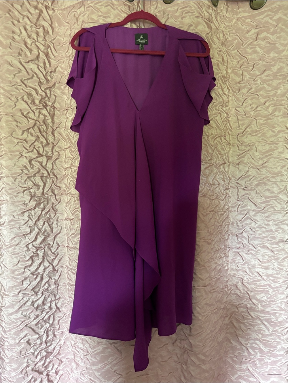 Adrianna Papell Plum Midi Dress with cascading Sleeves